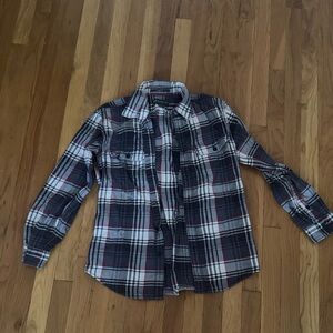Eddie Bauer Men's Black Grey and White Plaid Shirt